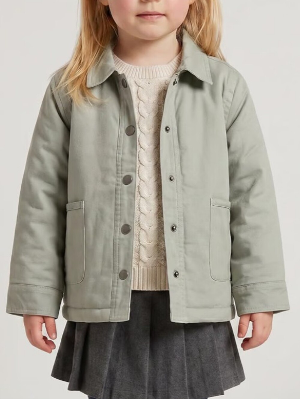 Kids Hunter Size 8 Olive Green Denim Button-Front Barn Jacket Corduroy Collar